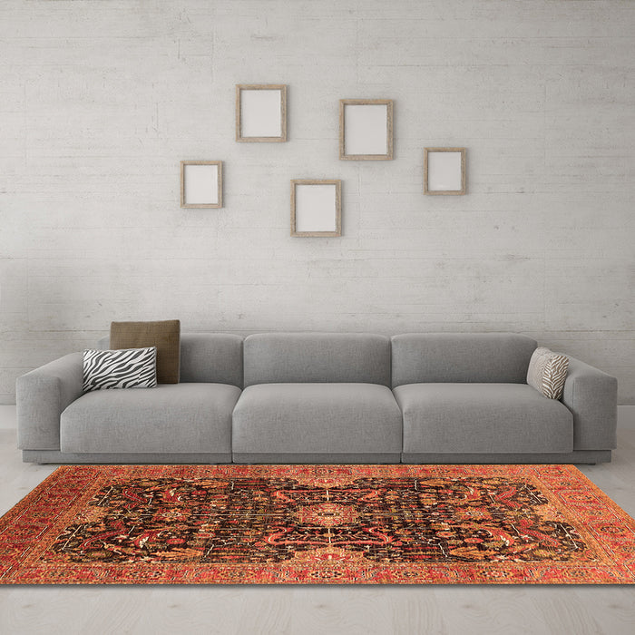 Machine Washable Oriental Orange Industrial Area Rugs in a Living Room, wshurb1373org
