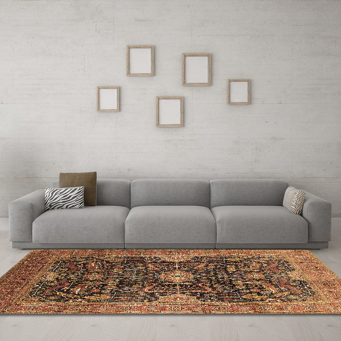 Machine Washable Oriental Brown Industrial Rug in a Living Room,, wshurb1373brn
