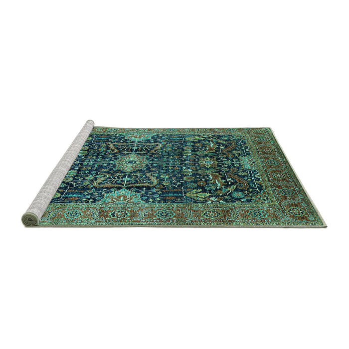 Sideview of Machine Washable Oriental Turquoise Industrial Area Rugs, wshurb1373turq