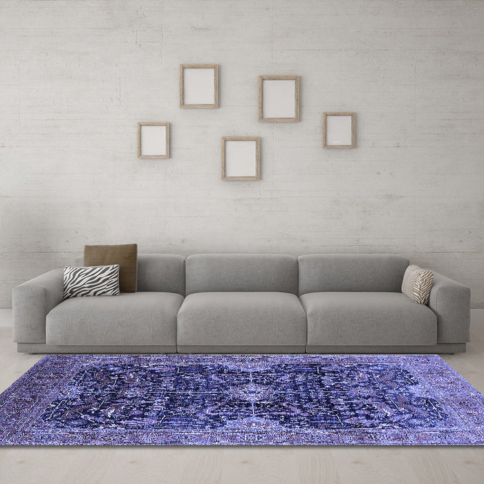 Machine Washable Oriental Blue Industrial Rug in a Living Room, wshurb1373blu