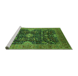 Sideview of Machine Washable Oriental Green Industrial Area Rugs, wshurb1373grn
