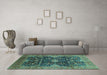 Machine Washable Oriental Turquoise Industrial Area Rugs in a Living Room,, wshurb1373turq