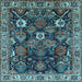 Square Machine Washable Oriental Light Blue Traditional Rug, wshurb1374lblu