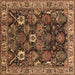 Square Machine Washable Oriental Brown Traditional Rug, wshurb1374brn