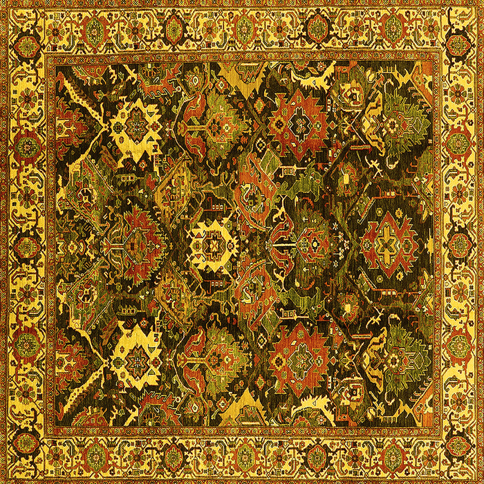 Square Machine Washable Oriental Yellow Traditional Rug, wshurb1374yw