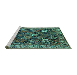 Sideview of Machine Washable Oriental Turquoise Traditional Area Rugs, wshurb1374turq
