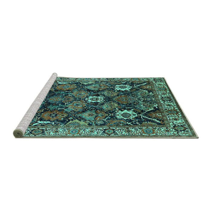 Sideview of Machine Washable Oriental Turquoise Traditional Area Rugs, wshurb1374turq