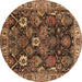 Round Machine Washable Oriental Brown Traditional Rug, wshurb1374brn