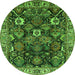 Round Machine Washable Oriental Green Traditional Area Rugs, wshurb1374grn