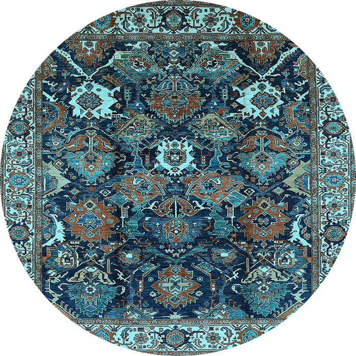 Round Machine Washable Oriental Light Blue Traditional Rug, wshurb1374lblu