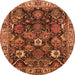 Round Machine Washable Oriental Orange Traditional Area Rugs, wshurb1374org