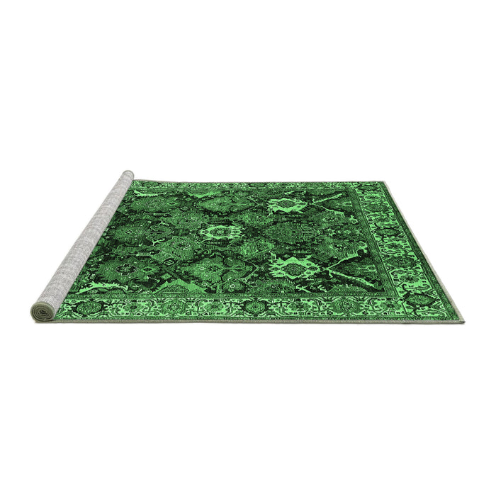 Sideview of Machine Washable Oriental Emerald Green Traditional Area Rugs, wshurb1374emgrn