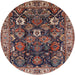Round Mid-Century Modern Camel Brown Oriental Rug, urb1374
