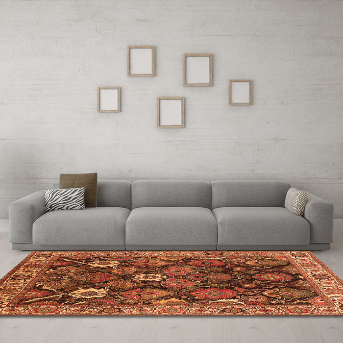 Machine Washable Oriental Orange Traditional Area Rugs in a Living Room, wshurb1374org