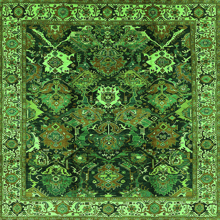 Square Machine Washable Oriental Green Traditional Area Rugs, wshurb1374grn