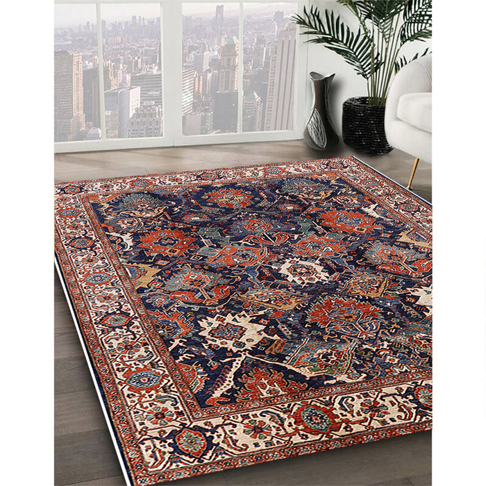 Mid-Century Modern Camel Brown Oriental Rug in Family Room, urb1374