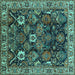 Square Machine Washable Oriental Turquoise Traditional Area Rugs, wshurb1374turq