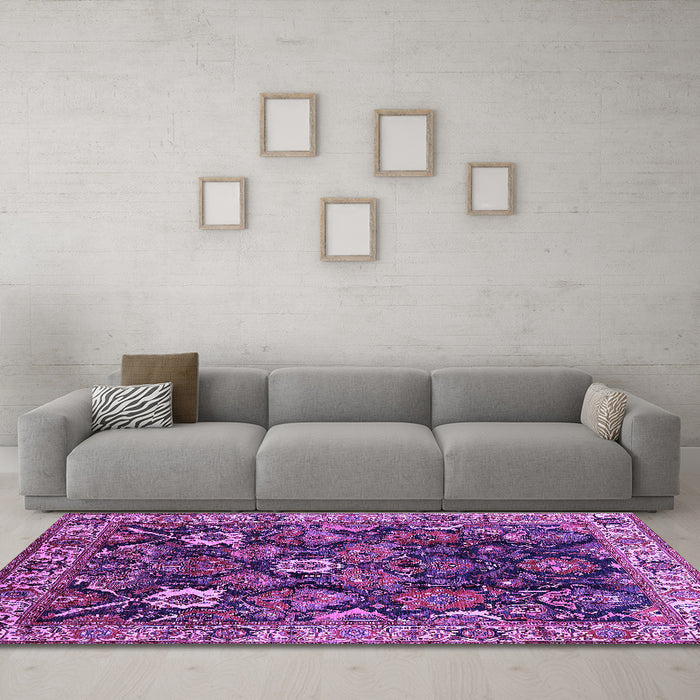 Machine Washable Oriental Purple Traditional Area Rugs in a Living Room, wshurb1374pur