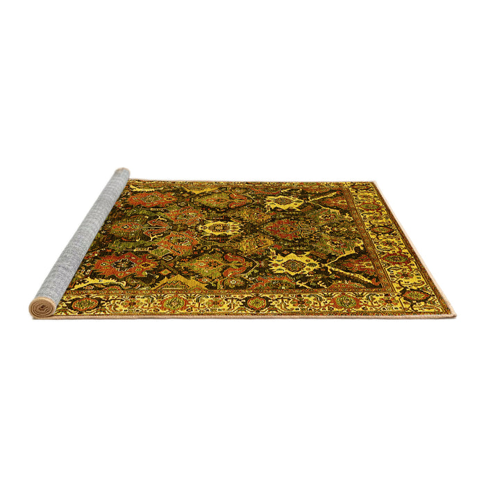 Sideview of Machine Washable Oriental Yellow Traditional Rug, wshurb1374yw