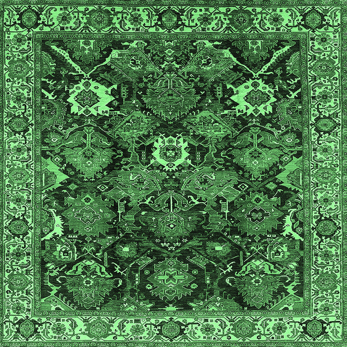 Square Oriental Emerald Green Traditional Rug, urb1374emgrn