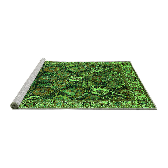 Sideview of Machine Washable Oriental Green Traditional Area Rugs, wshurb1374grn