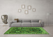 Machine Washable Oriental Green Traditional Area Rugs in a Living Room,, wshurb1374grn