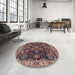 Round Mid-Century Modern Camel Brown Oriental Rug in a Office, urb1374