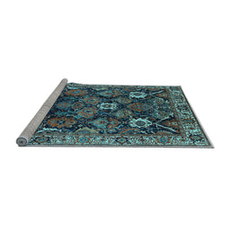 Sideview of Machine Washable Oriental Light Blue Traditional Rug, wshurb1374lblu