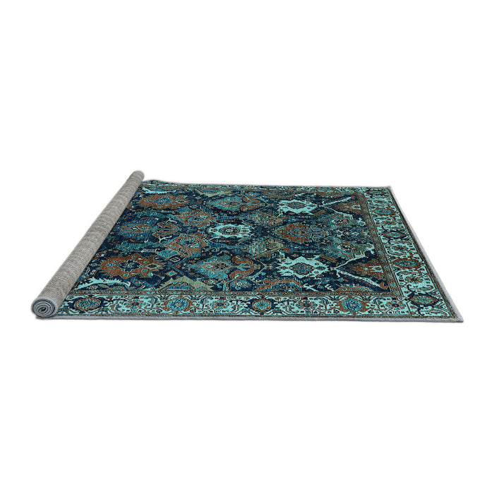 Sideview of Machine Washable Oriental Light Blue Traditional Rug, wshurb1374lblu