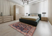 Mid-Century Modern Camel Brown Oriental Rug in a Bedroom, urb1374