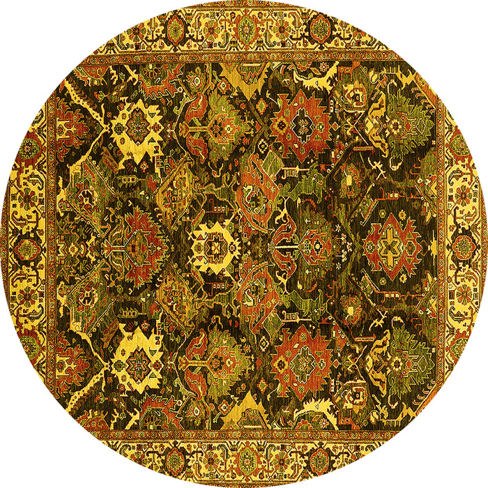 Round Oriental Yellow Traditional Rug, urb1374yw