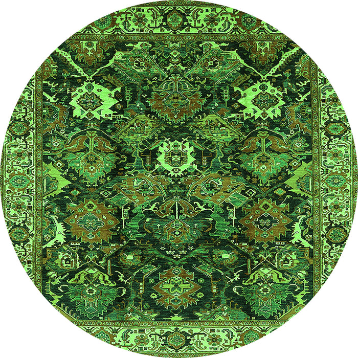 Round Oriental Green Traditional Rug, urb1374grn