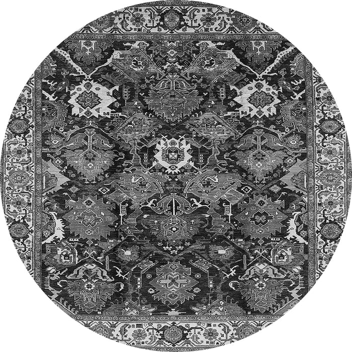 Round Machine Washable Oriental Gray Traditional Rug, wshurb1374gry