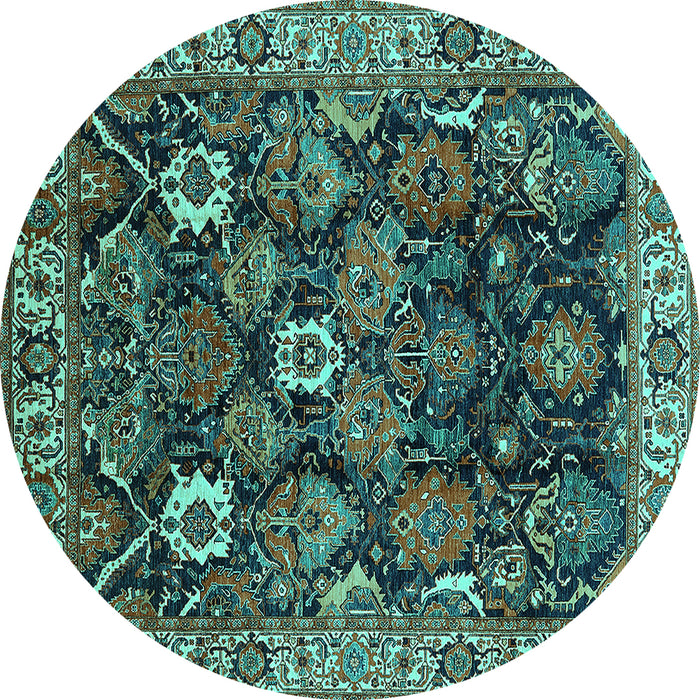 Round Oriental Turquoise Traditional Rug, urb1374turq
