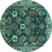 Round Machine Washable Oriental Turquoise Traditional Area Rugs, wshurb1374turq