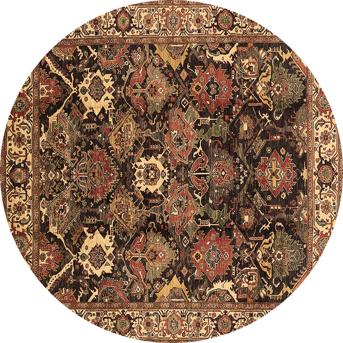 Round Oriental Brown Traditional Rug, urb1374brn