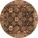 Round Oriental Brown Traditional Rug, urb1374brn