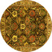 Round Machine Washable Oriental Yellow Traditional Rug, wshurb1374yw