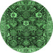 Round Machine Washable Oriental Emerald Green Traditional Area Rugs, wshurb1374emgrn