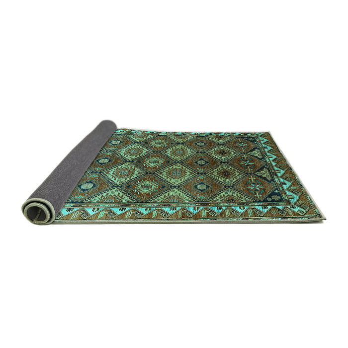 Sideview of Oriental Turquoise Industrial Rug, urb1375turq
