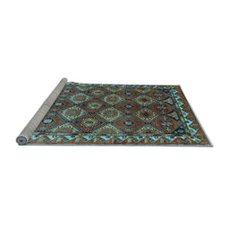 Sideview of Machine Washable Oriental Light Blue Industrial Rug, wshurb1375lblu