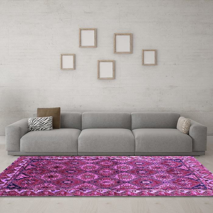 Machine Washable Oriental Purple Industrial Area Rugs in a Living Room, wshurb1375pur