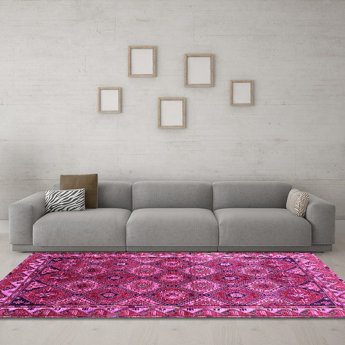 Machine Washable Oriental Pink Industrial Rug in a Living Room, wshurb1375pnk