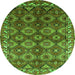 Round Machine Washable Oriental Green Industrial Area Rugs, wshurb1375grn