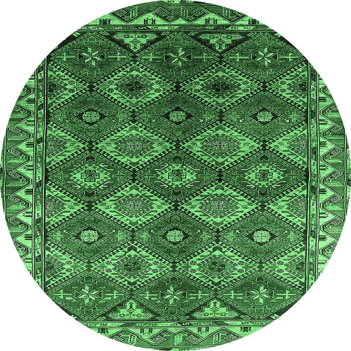 Round Machine Washable Oriental Emerald Green Industrial Area Rugs, wshurb1375emgrn