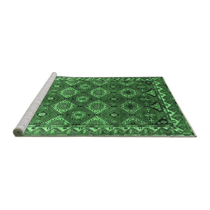 Sideview of Machine Washable Oriental Emerald Green Industrial Area Rugs, wshurb1375emgrn