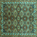 Square Machine Washable Oriental Turquoise Industrial Area Rugs, wshurb1375turq