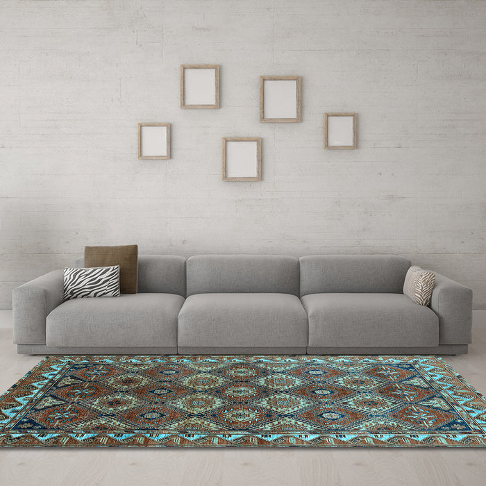 Machine Washable Oriental Light Blue Industrial Rug in a Living Room, wshurb1375lblu