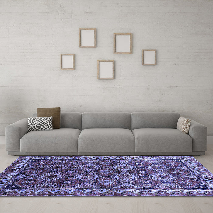 Machine Washable Oriental Blue Industrial Rug in a Living Room, wshurb1375blu