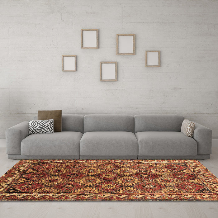 Machine Washable Oriental Brown Industrial Rug in a Living Room,, wshurb1375brn